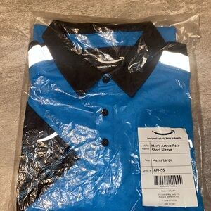 Men’s Active Polo Shirt Blue/Black Short Sleeve Reflective Trim Size Large